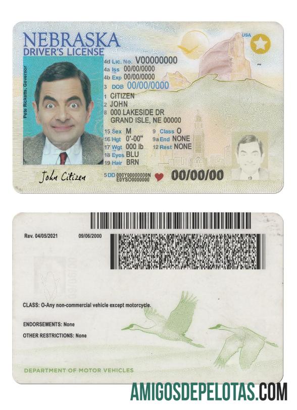 Carteira de motorista dos EUA Nebraska 2021 presente exemplo real